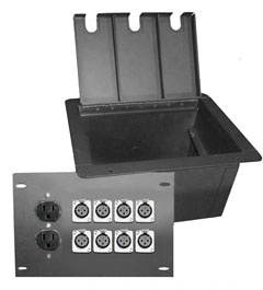recessed stage box with 8 xlr female and 2 AC  power outlet duplexes