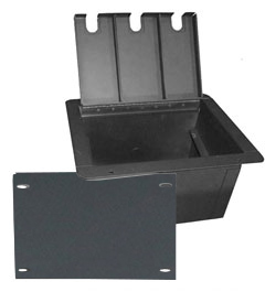 recessed floor box with large blank unpunched metal plate