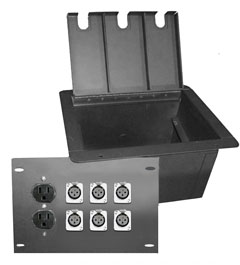 recessed floor box with 6 xlr female and 2 AC  power outlet duplexes