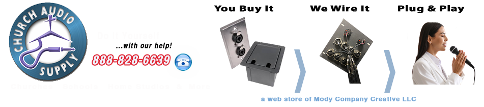 Church Audio Supply will custom wire your stage audio floor boxes, wall plates and wall panels for churches, schools, studios and commercial A/V conference rooms.